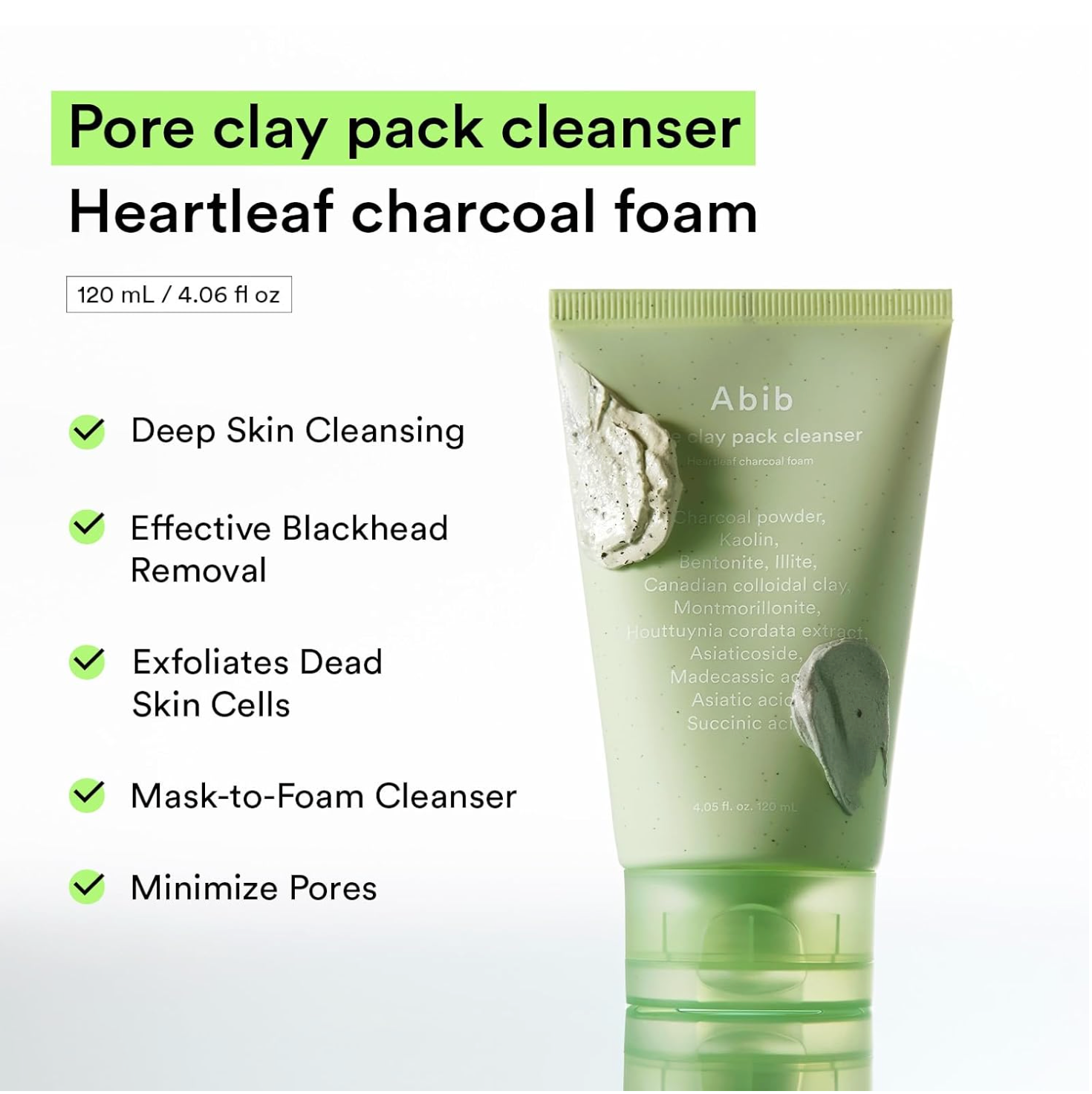 Abib Pore Clay Pack Cleanser Heartleaf Charcoal Foam 120ml