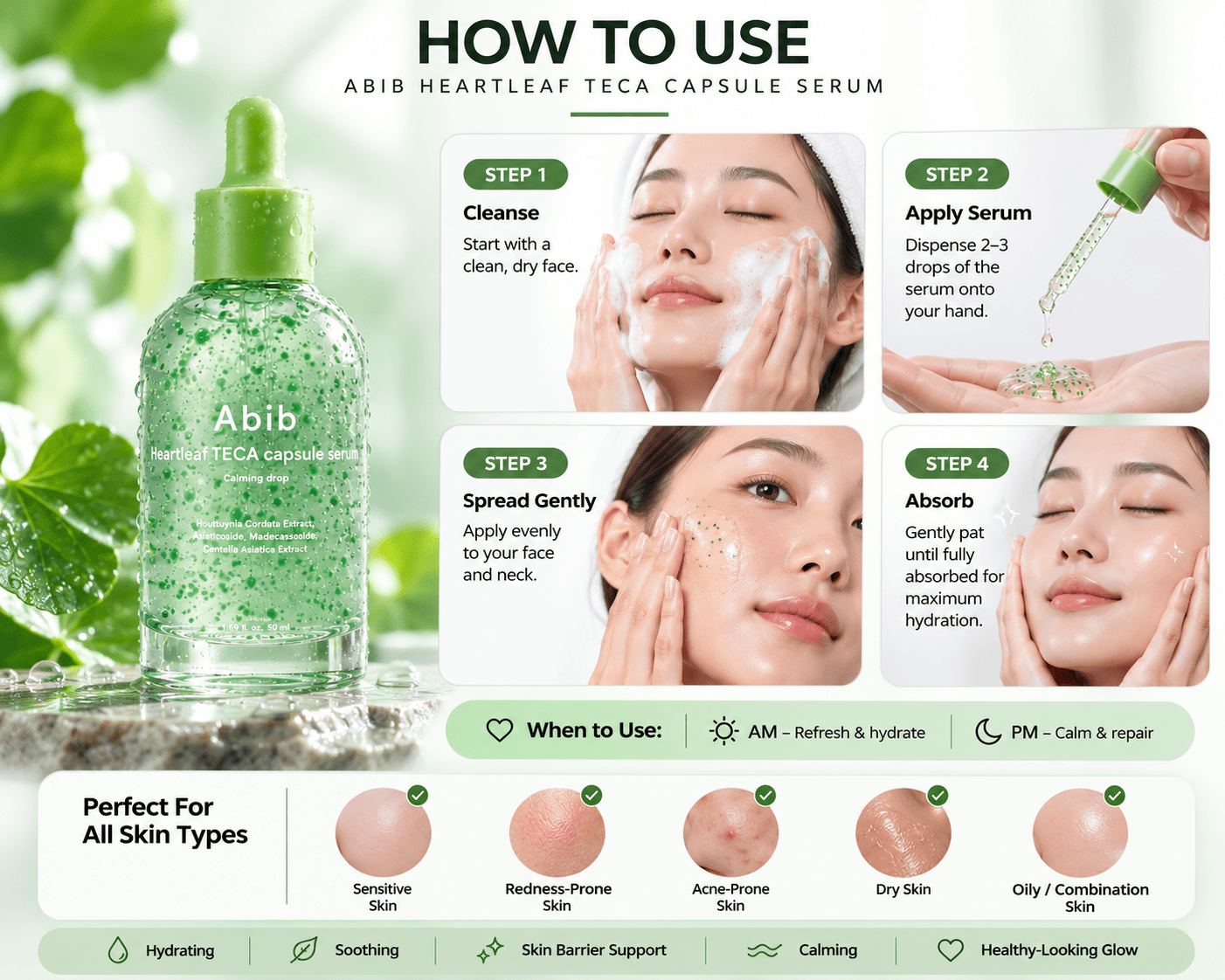 Abib Heartleaf TECA Capsule Serum 50ml | Hydrating Korean Facial Serum - BeautyVaultz