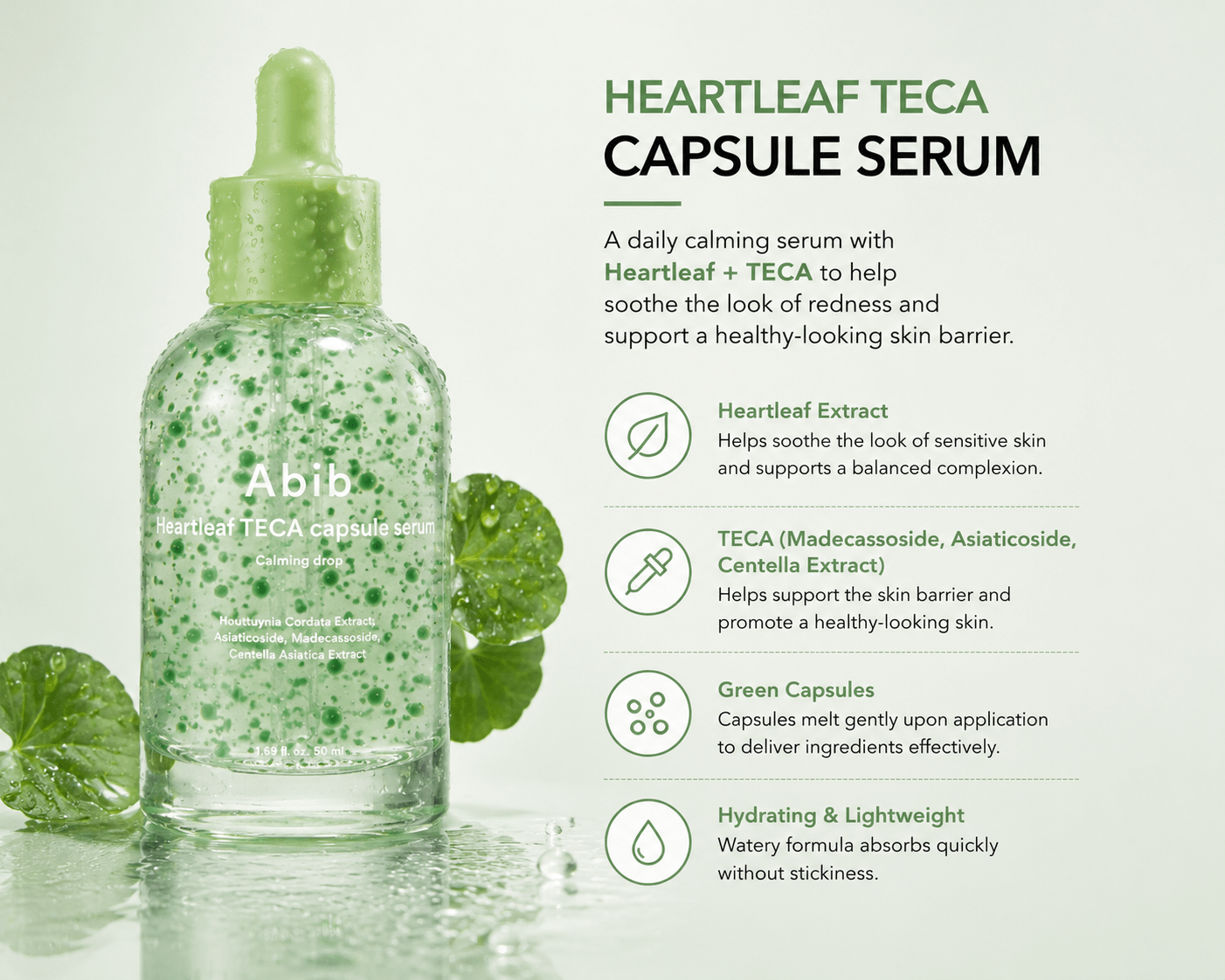Abib Heartleaf TECA Capsule Serum 50ml | Hydrating Korean Facial Serum - BeautyVaultz