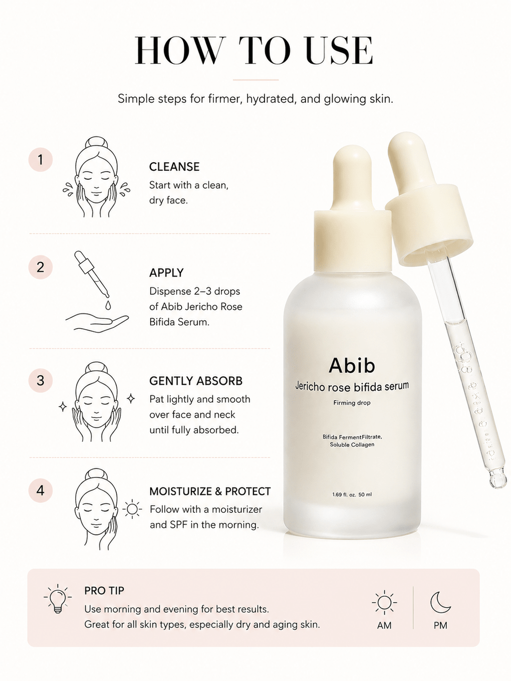 Abib Jericho Rose Bifida Serum Firming Drop 50ml | Collagen, Peptides & Bakuchiol Serum - BeautyVaultz
