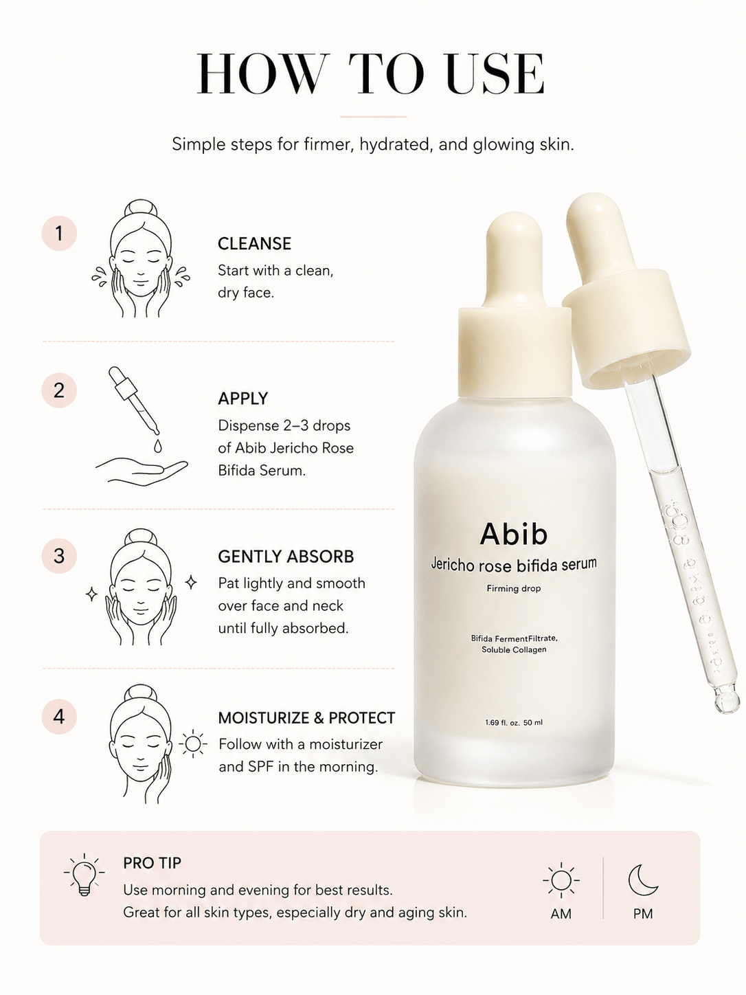 Abib Jericho Rose Bifida Serum Firming Drop 50ml | Collagen, Peptides & Bakuchiol Serum - BeautyVaultz