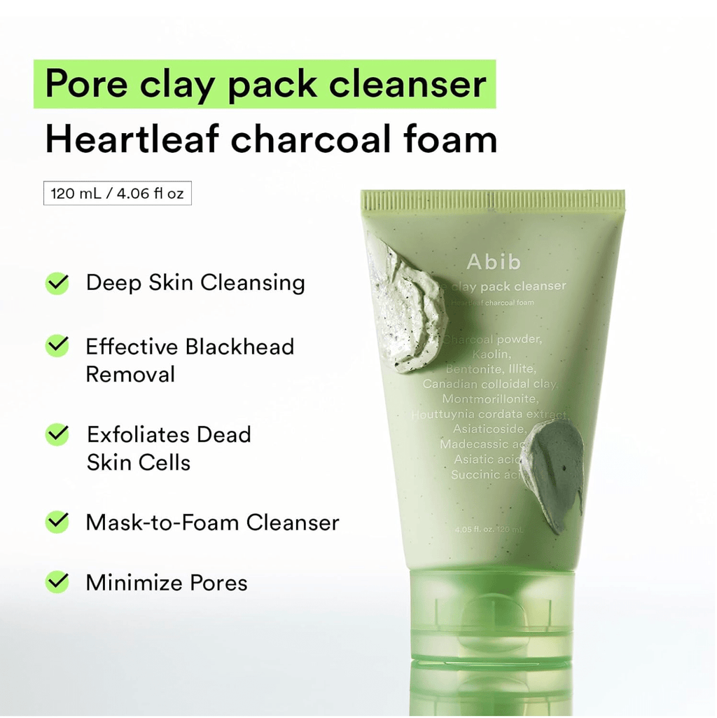 Abib Pore Clay Pack Cleanser Heartleaf Charcoal Foam 120ml - BeautyVaultz