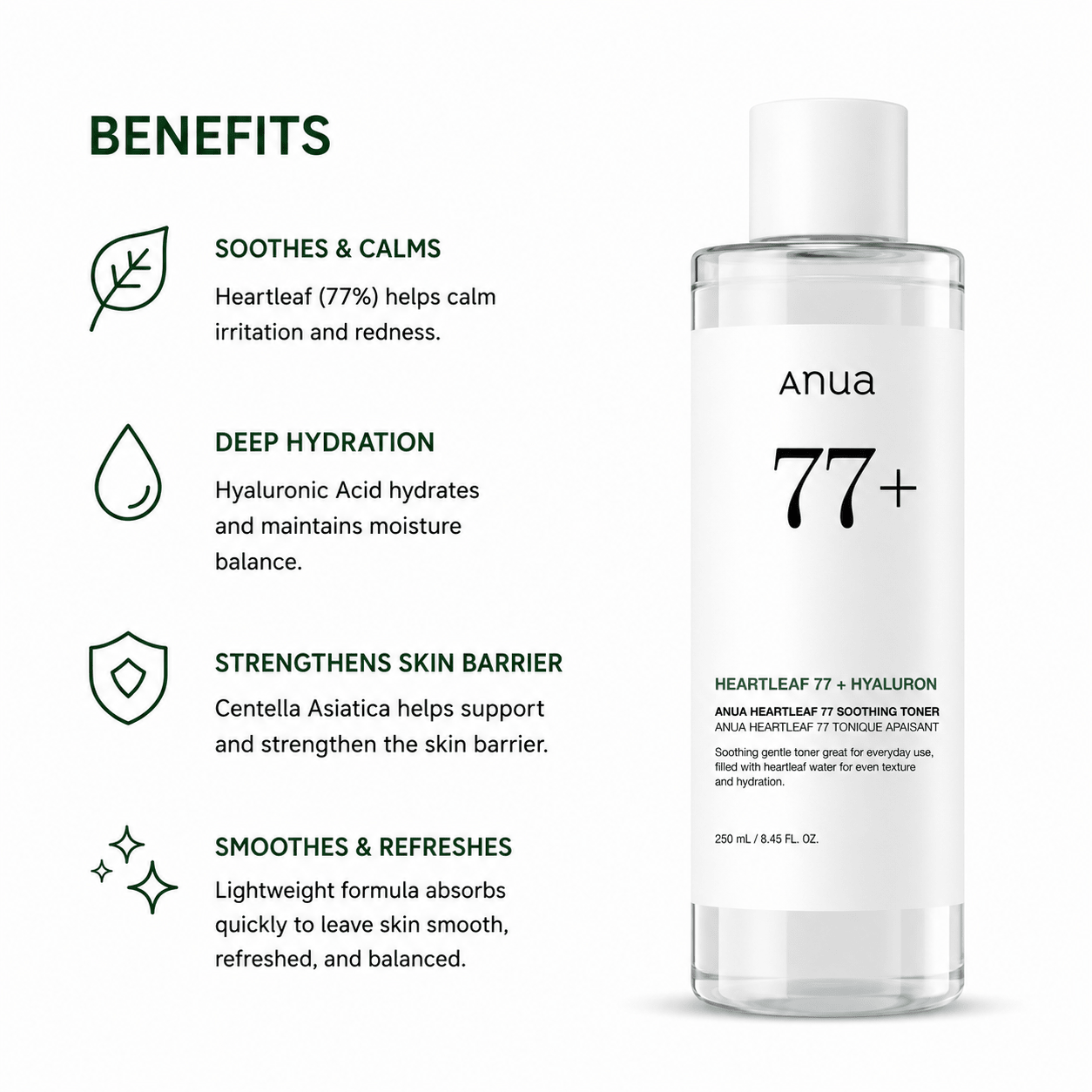 ANUA Heartleaf 77 Soothing Toner 250ml - BeautyVaultz
