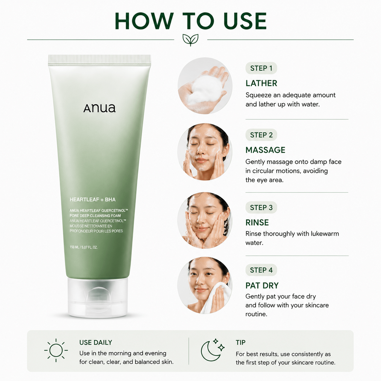 ANUA Heartleaf Quercetinol Pore Deep Cleansing Foam 150ml - BeautyVaultz