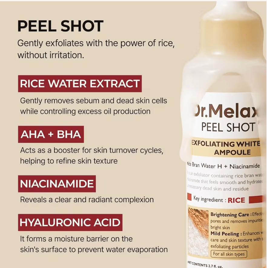 Dr. Melaxin Peel Shot Glow White Rice Ampoule 80ml - BeautyVaultz